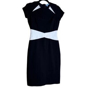 Antonio Melani Sheath Dress Womens 2 Black White Flattering Minimalist Party LBD